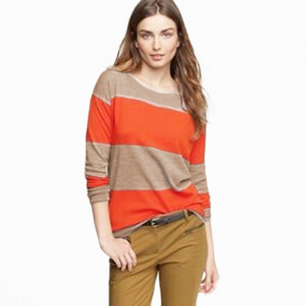 J. Crew Red/Light Brown Rugby Striped Knit Top, XS